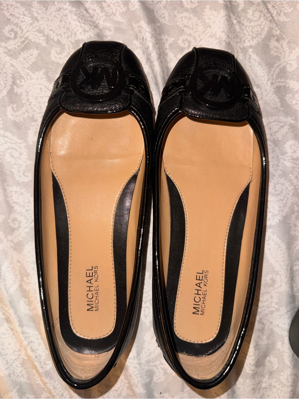 Michael Kors Black Leather Logo Ballet Flats
